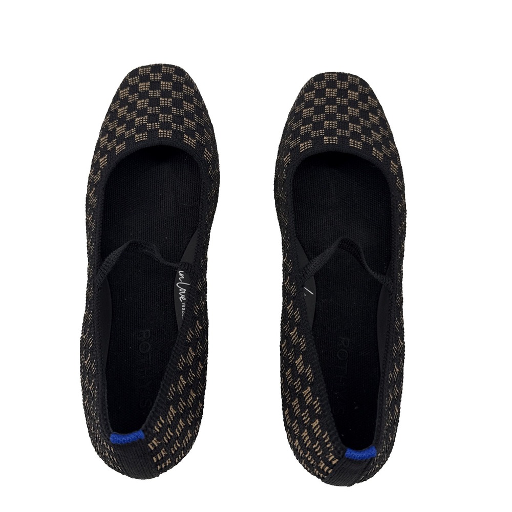 Rothy's The Square Mary Jane Flats Women 11 Wren Black Camel Checkerboard Ballet - Picture 5 of 8